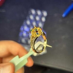 Vintage Gold Crown with Multi Color Stones Ring